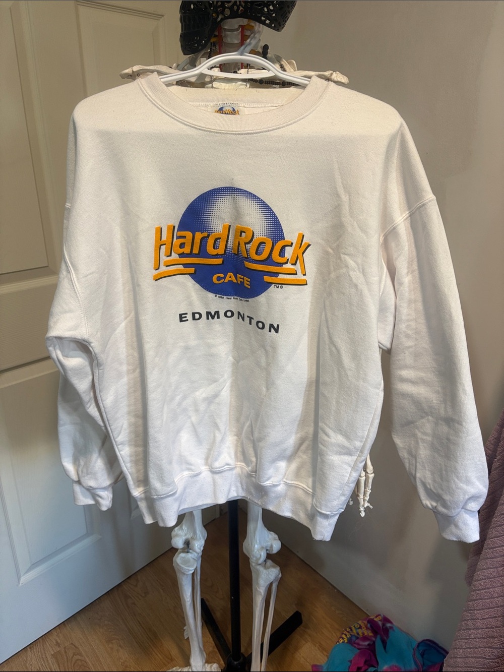 Hard Rock Cafe White Crewneck Sweatshirt with Yellow and Blue Logo